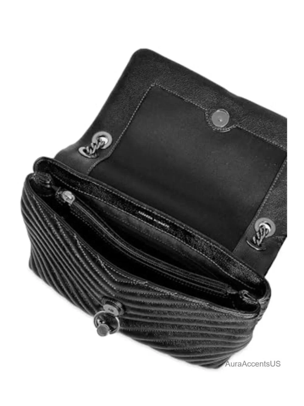 Genuine Leather Flap Shoulder Bag with Chain Strap